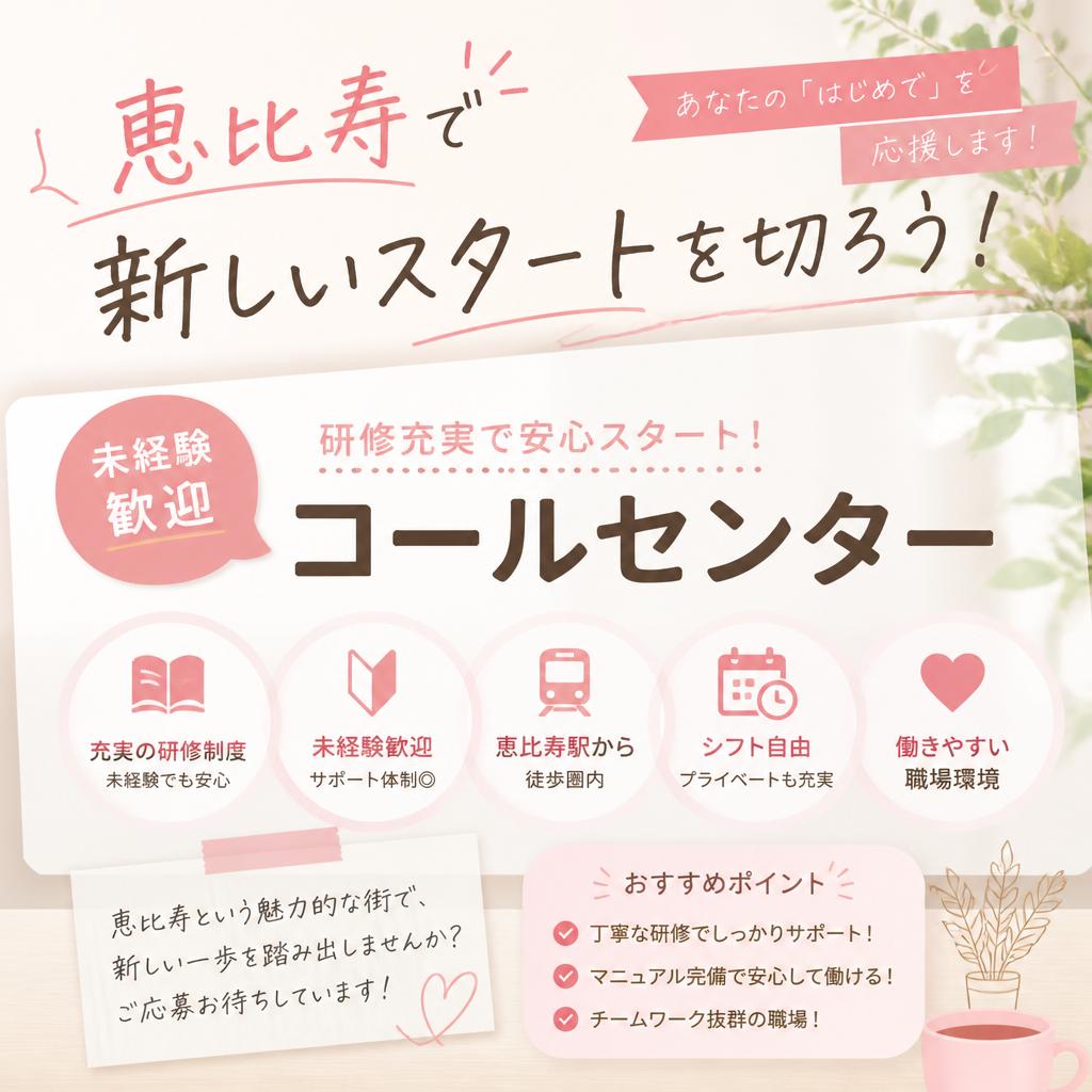 恵比寿で新しいスタートを切ろう！未経験歓迎のコールセンター