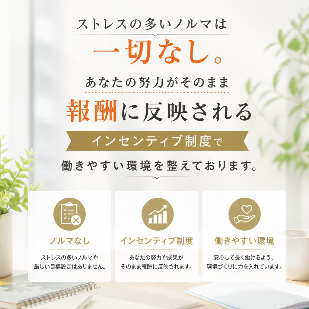 ノルマなし！自分のペースで働ける環境