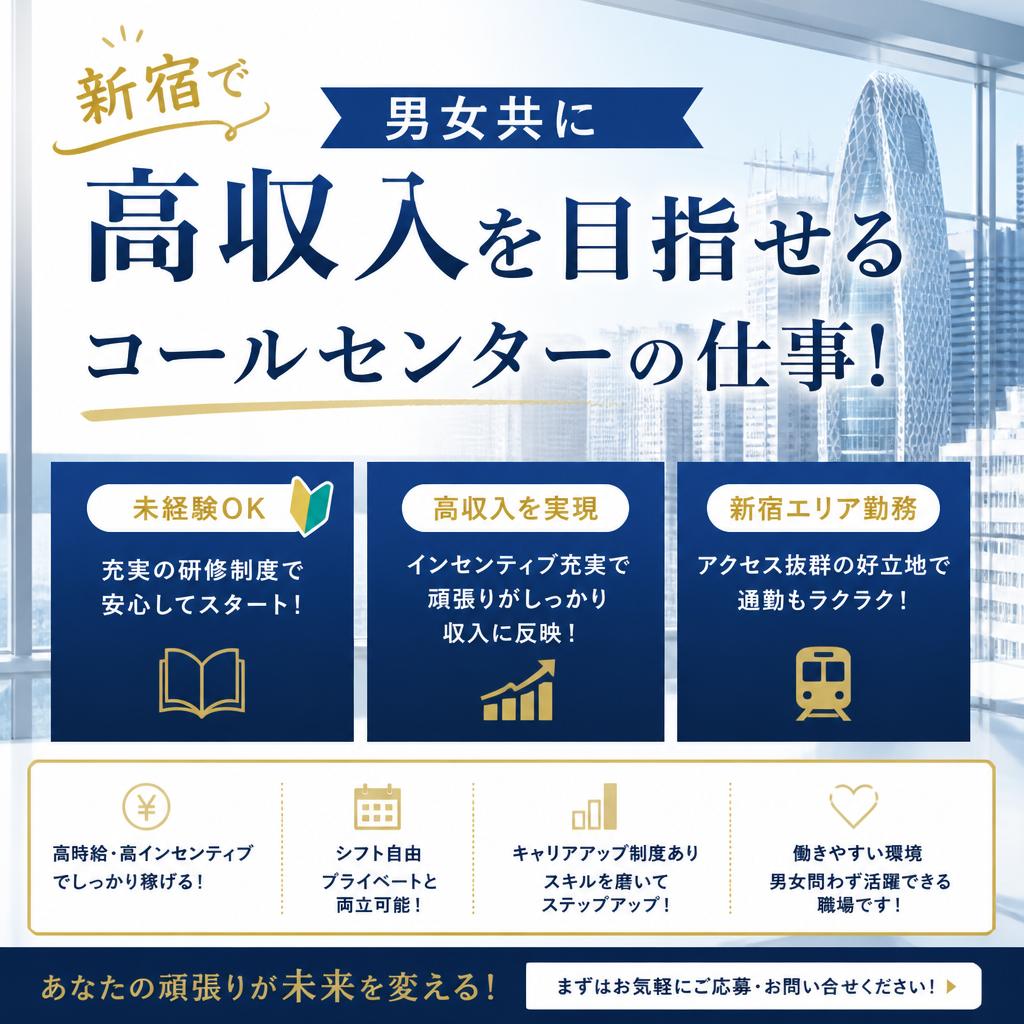 新宿で男女共に高収入を目指せるコールセンターの仕事！