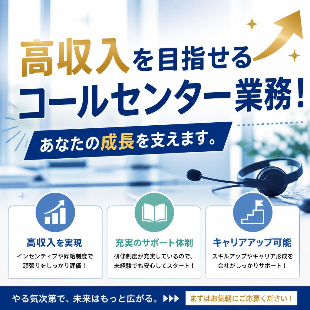 高収入を目指せるコールセンター業務！あなたの成長を支えます。